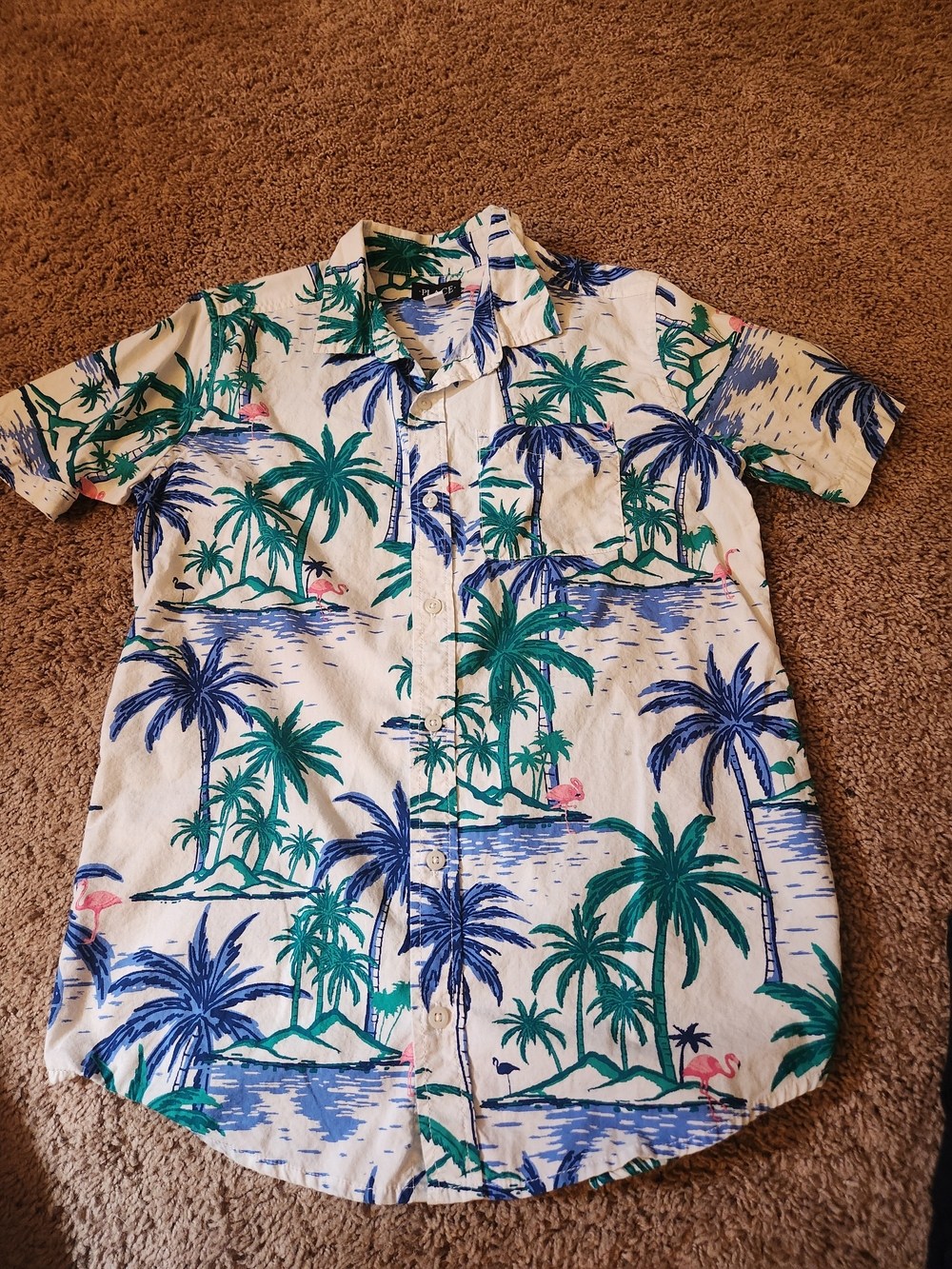 The Childrens Place Boys Tropical Print Shirt - White/Green/Blue Sz16